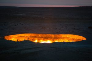 The fiery pit at night