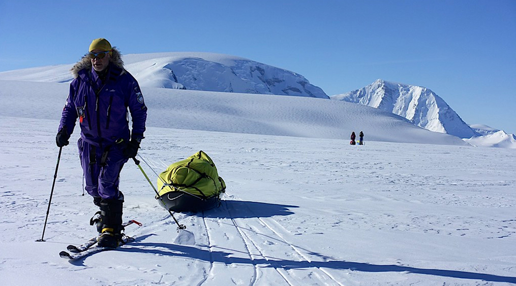 skier hauling sled in Antarctica
