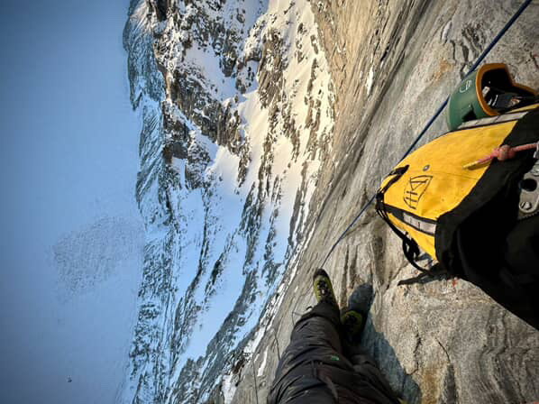 A big drop below a climbers foot