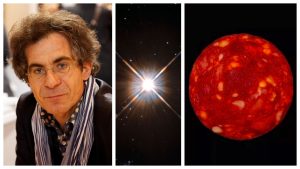 Renowned French physicist Etienne Klein (left) posted an image of a slice of chorizo sauaged (right), asserting that it was the red dawrf star Proxima Centauri (middle). Photos: Commons, NASA