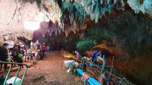 a shot of water pumping equipment in a cave