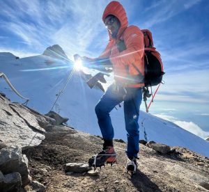 Ferran Latorre guiding in Monte Rosa area, among old, back ice and large crevasses.