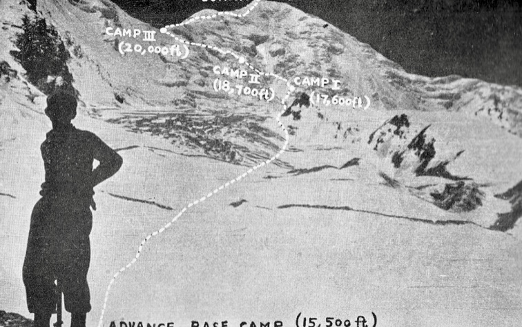 Watching toward the summit from Advanced Base Camp, during the Naval Expedition to Nanda Kot. 