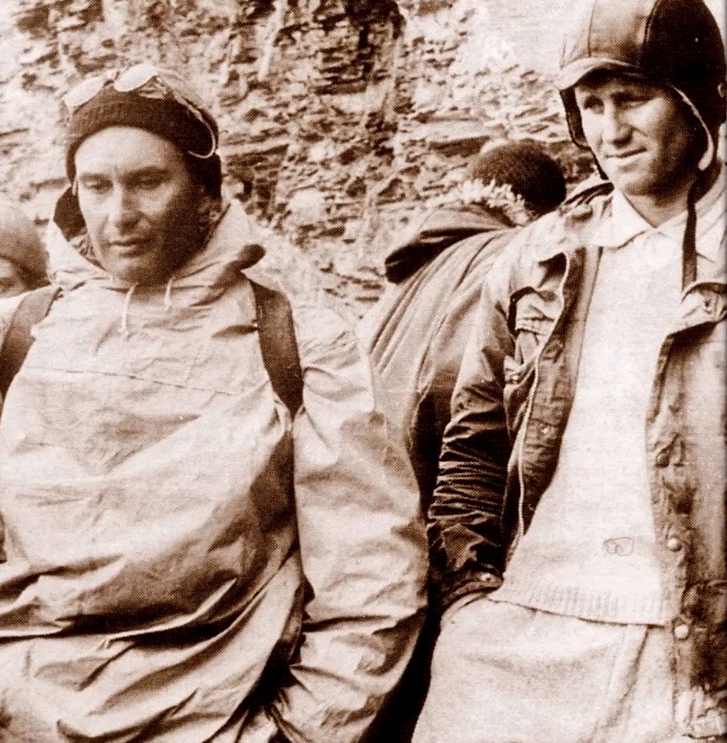 Lionel Terray (left) and Carlo Mauri during the Eiger rescue in 1957.