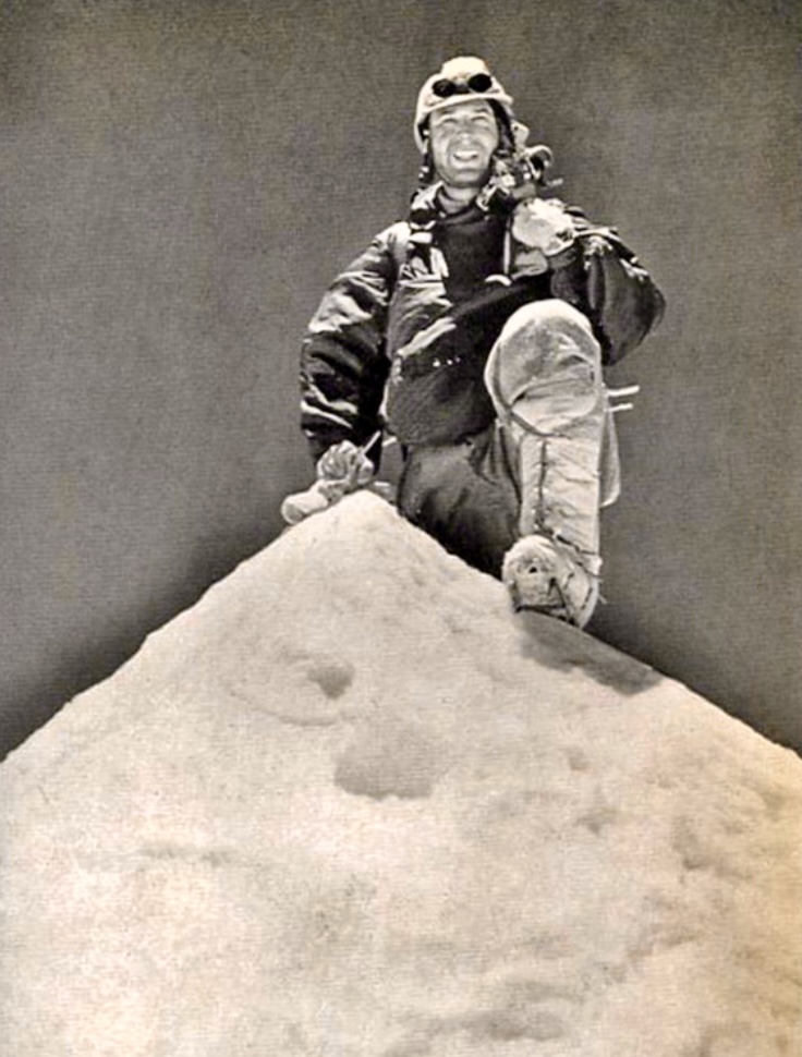 Lionel Terray on the summit of Makalu, on May 15, 1955, during the firt ascent of the peak.
