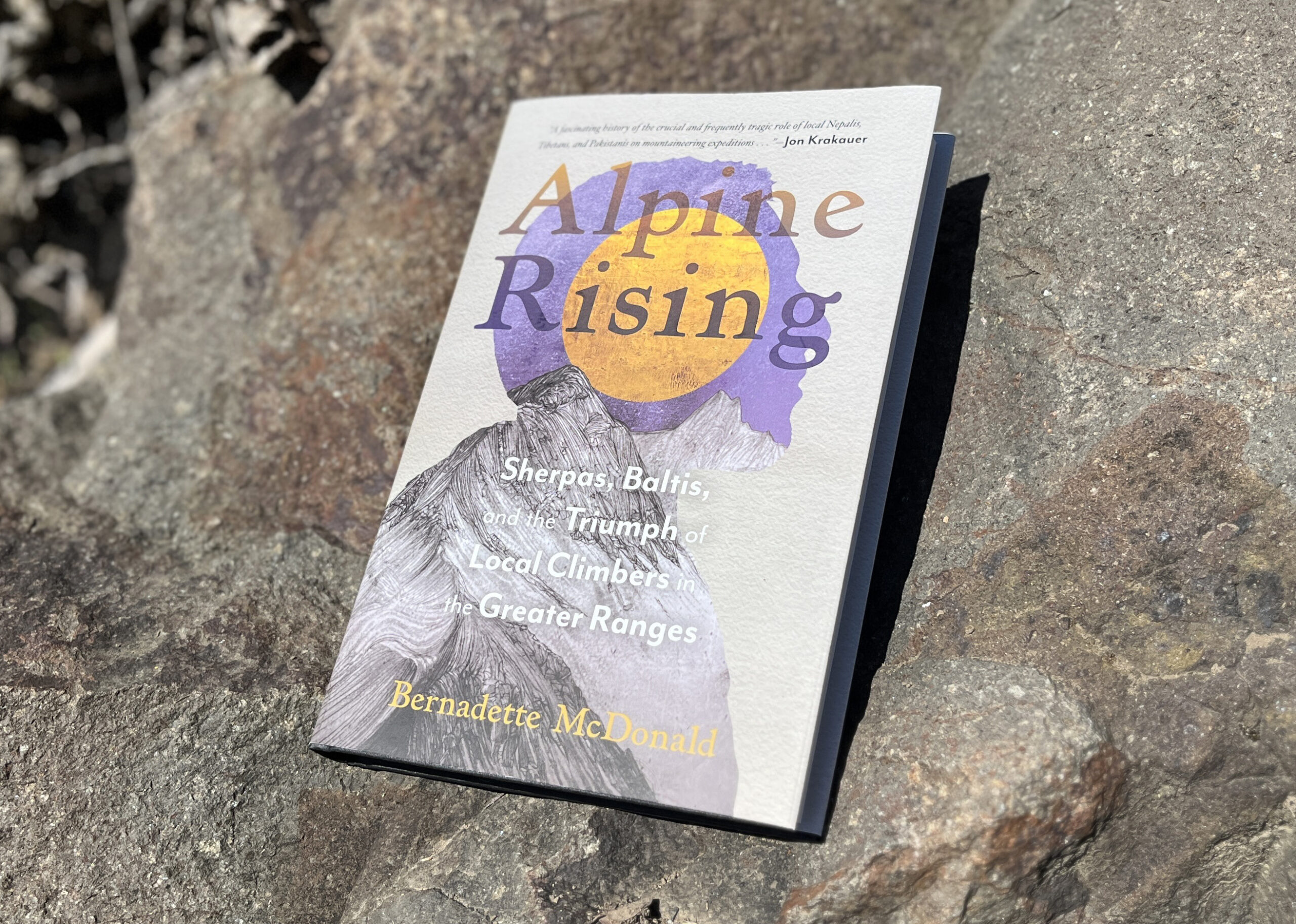 A copy of the book on a rock surface.