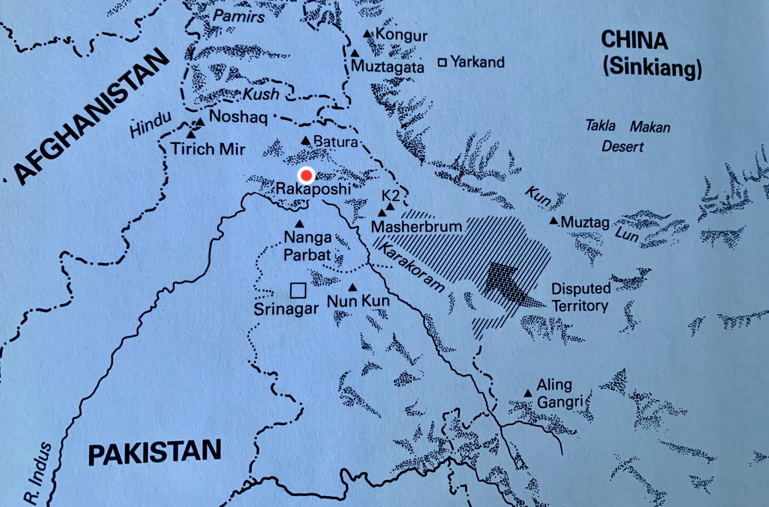 Location of Rakaposhi, marked with red dot. 