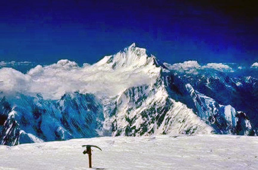 The summit crest of Rakaposhi seen from Diran peak. 