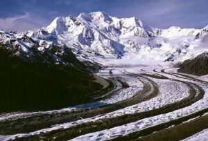Mount Blackburn from the southeast, looking up the Kennicott Glacier.