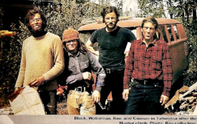 From left to right: Don Black, Johnny Waterman, Dean Rau, and Dave Carman, after the 1973 Mount Hunter attempt. 