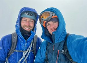 Riso Nemec and Adam Kaniak on the summit of Spik after ascending the challenging Direktna route on the north wall of Spik.