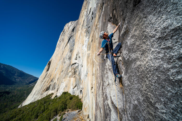 Kurakami maneuvring with ropes on rope-solo climbing el Capitan