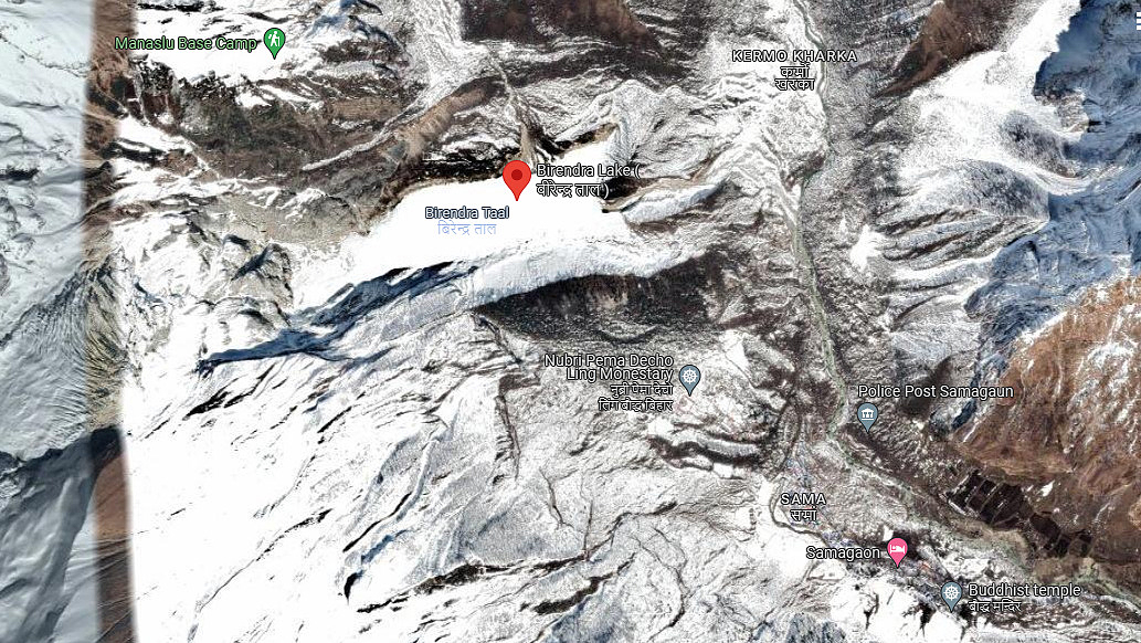 Manaslu BC, Bidendra lake and Samagaon village on Google maps