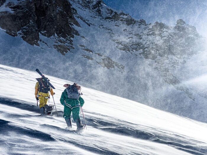 Duperier and Langenstein on Nanga Parbat, with skis on their backpacks. 