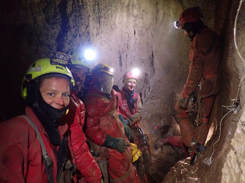 The rescue team inside the cave.