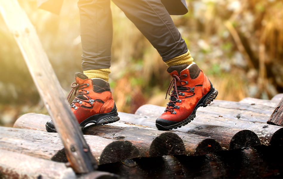 red mountaineering boots