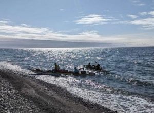 The kayakers arrive at Cambridge Bay, Nunavut.