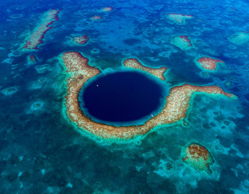 A blue hole formed by hurricanes