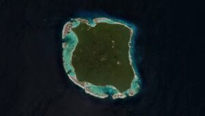 An aerial image of North Sentinel Island.