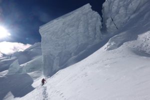Towards camp 2 on winter Manaslu.