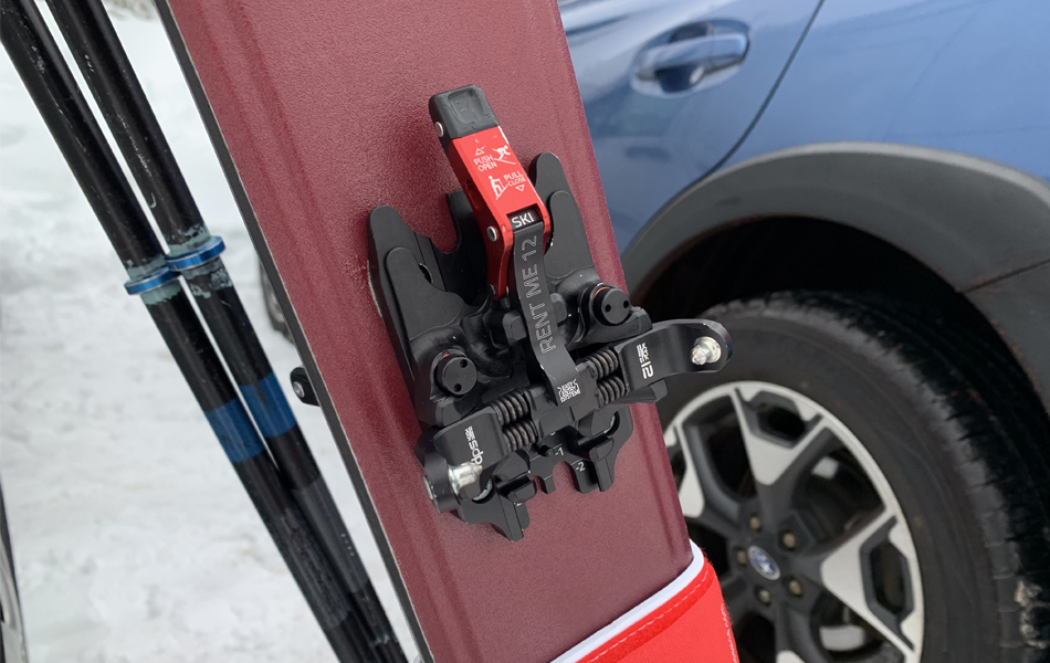 ski binding attached to a ski