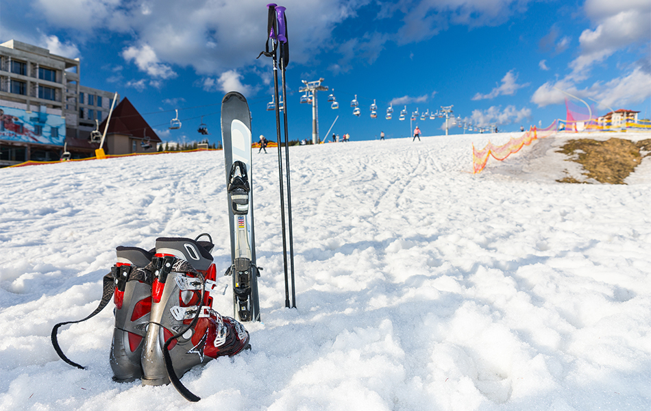 ski equipment on the snow