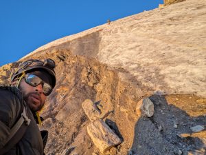 The climbers on a steep ice section.