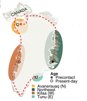 A map of Greenland with migratory routes.